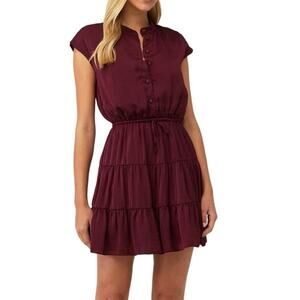 Rebecca Minkoff Ollie Burgundy Cap Sleeves Tiered Mini Dress Size Medium